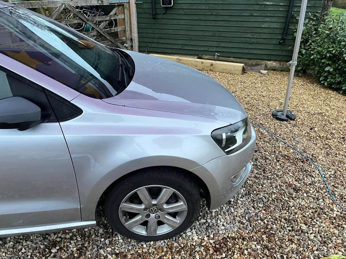 Silver Volkswagen front wing after repair